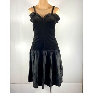 3 Suisses Black Velvet Drop Waist Midi Cocktail Dress‎ Womens EU 40 US 8